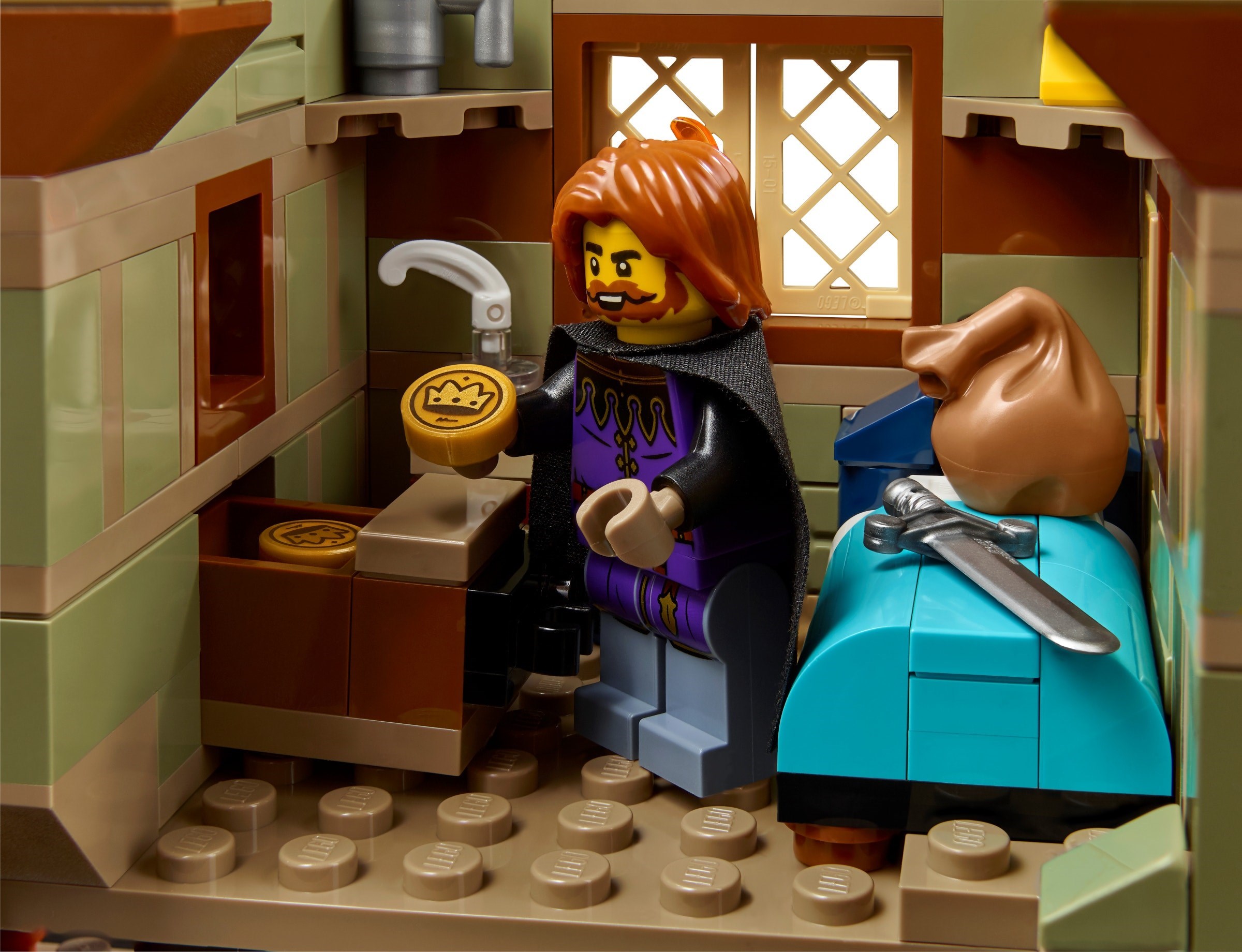 Minifigures interacting with workshop features