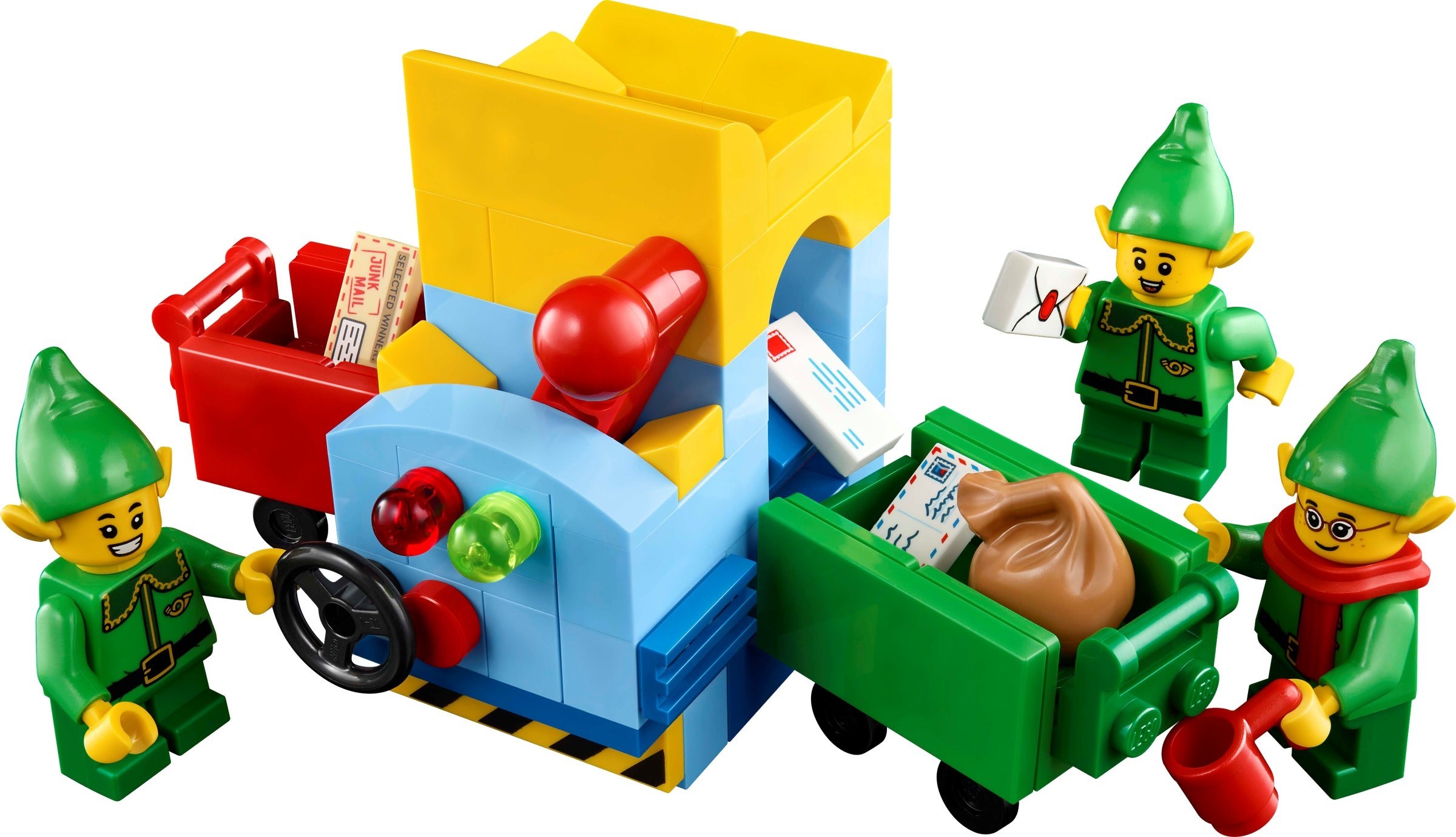 Mail truck and elf minifigures
