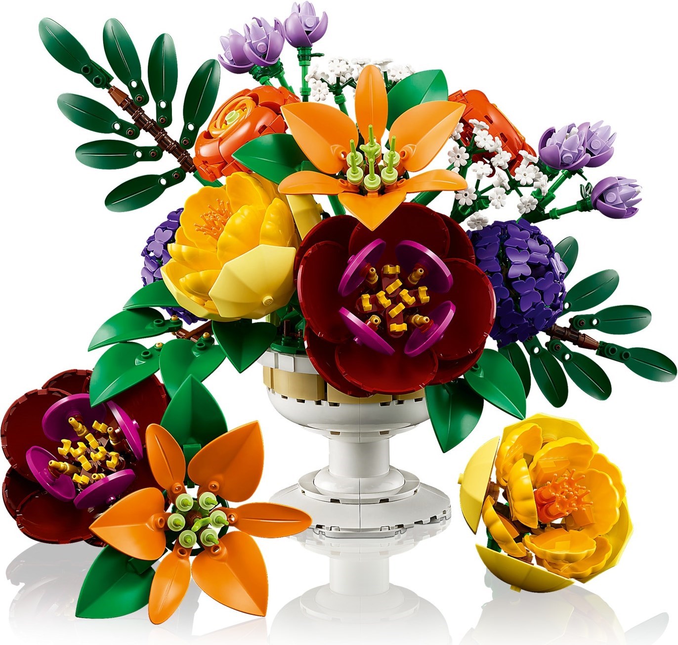 Complete flower arrangement with all seven flower types