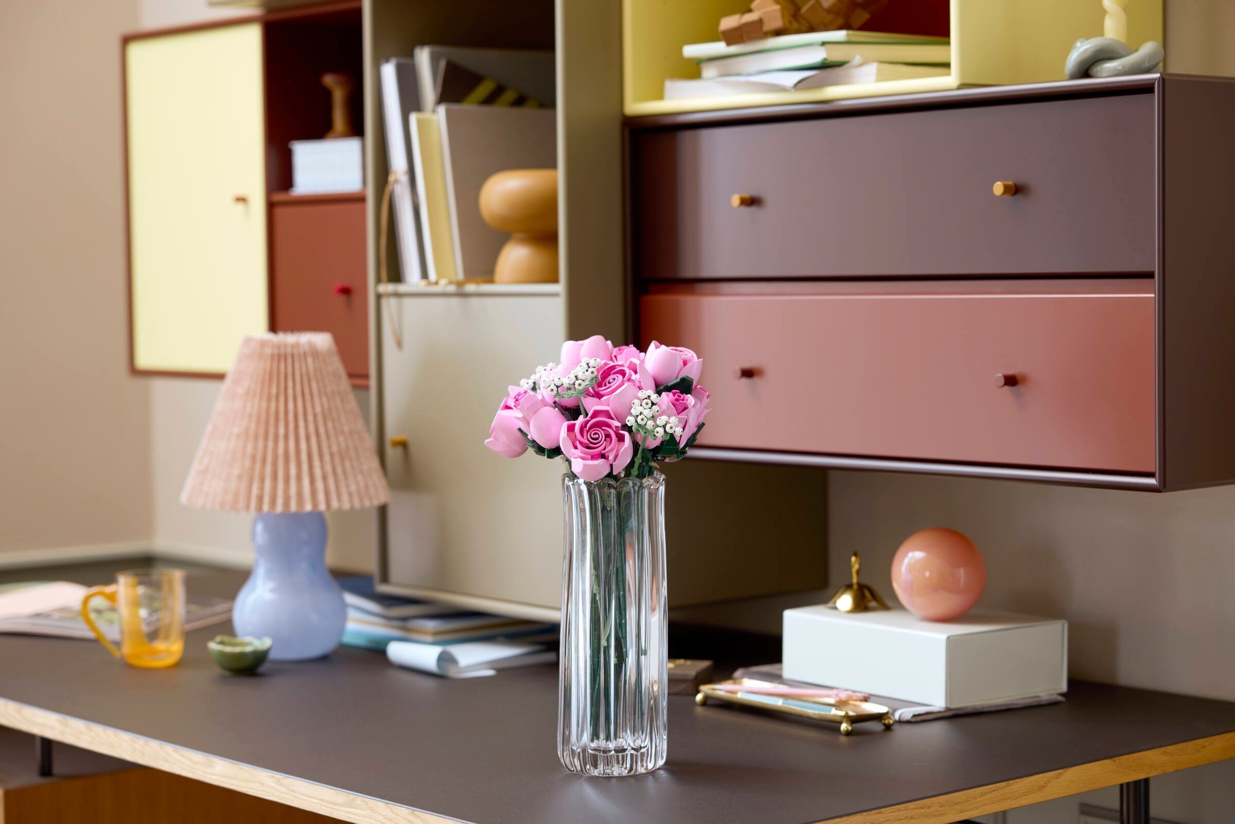 Pink Roses displayed in home office setting