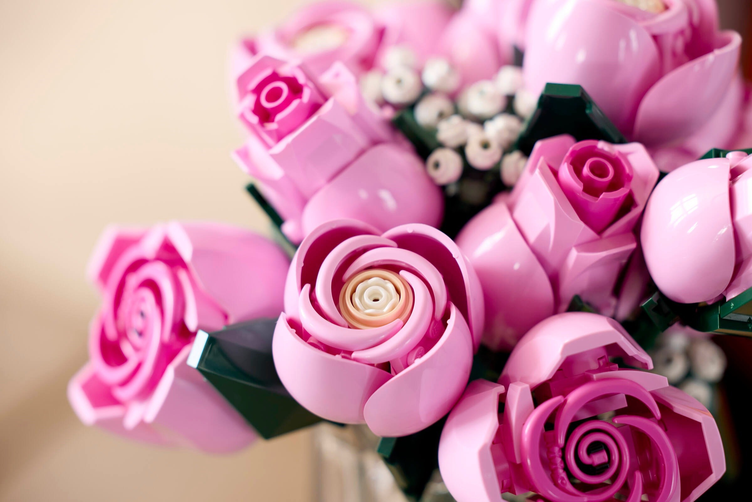 Close-up detail of pink rose construction techniques