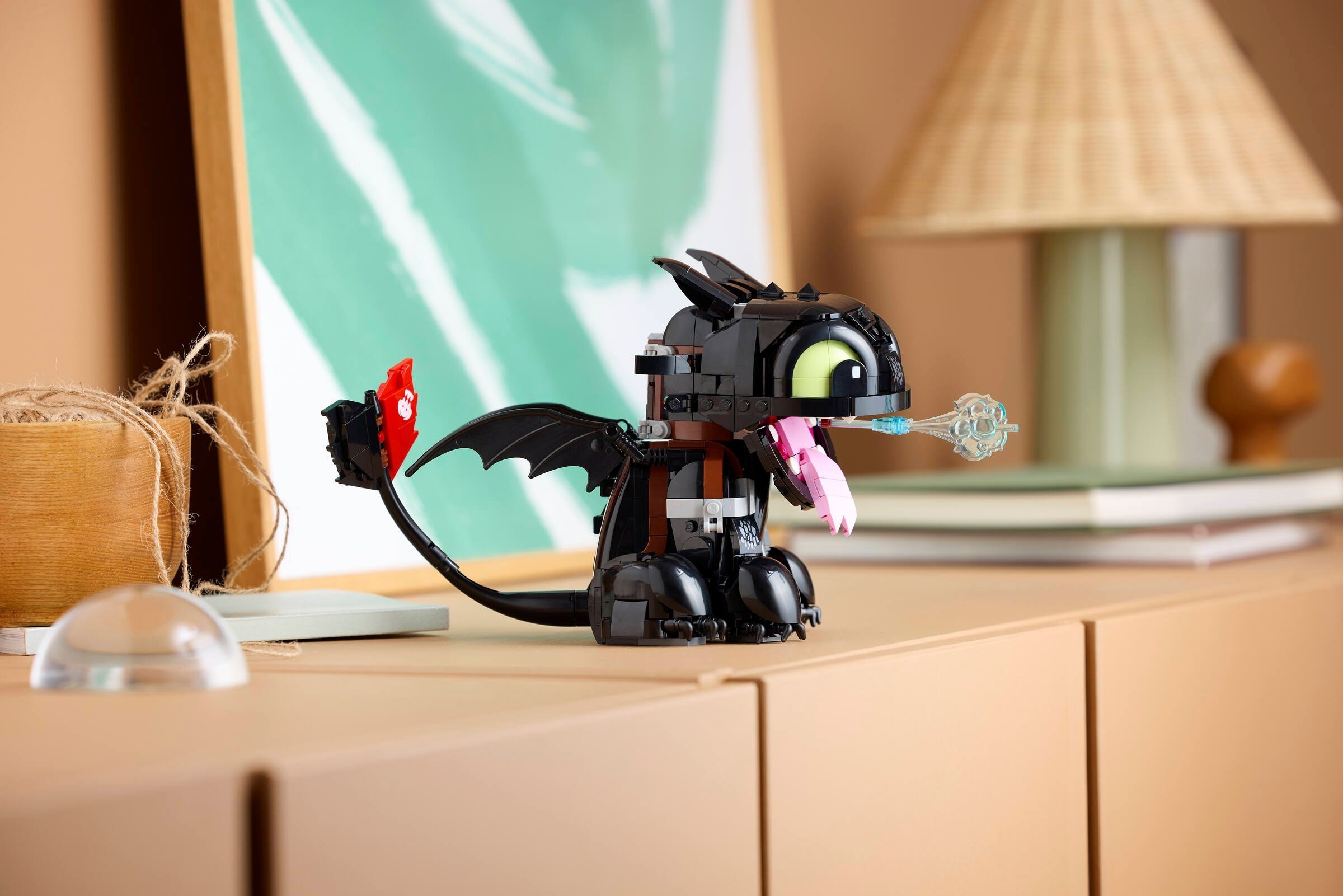 Toothless displayed on wooden furniture shelf