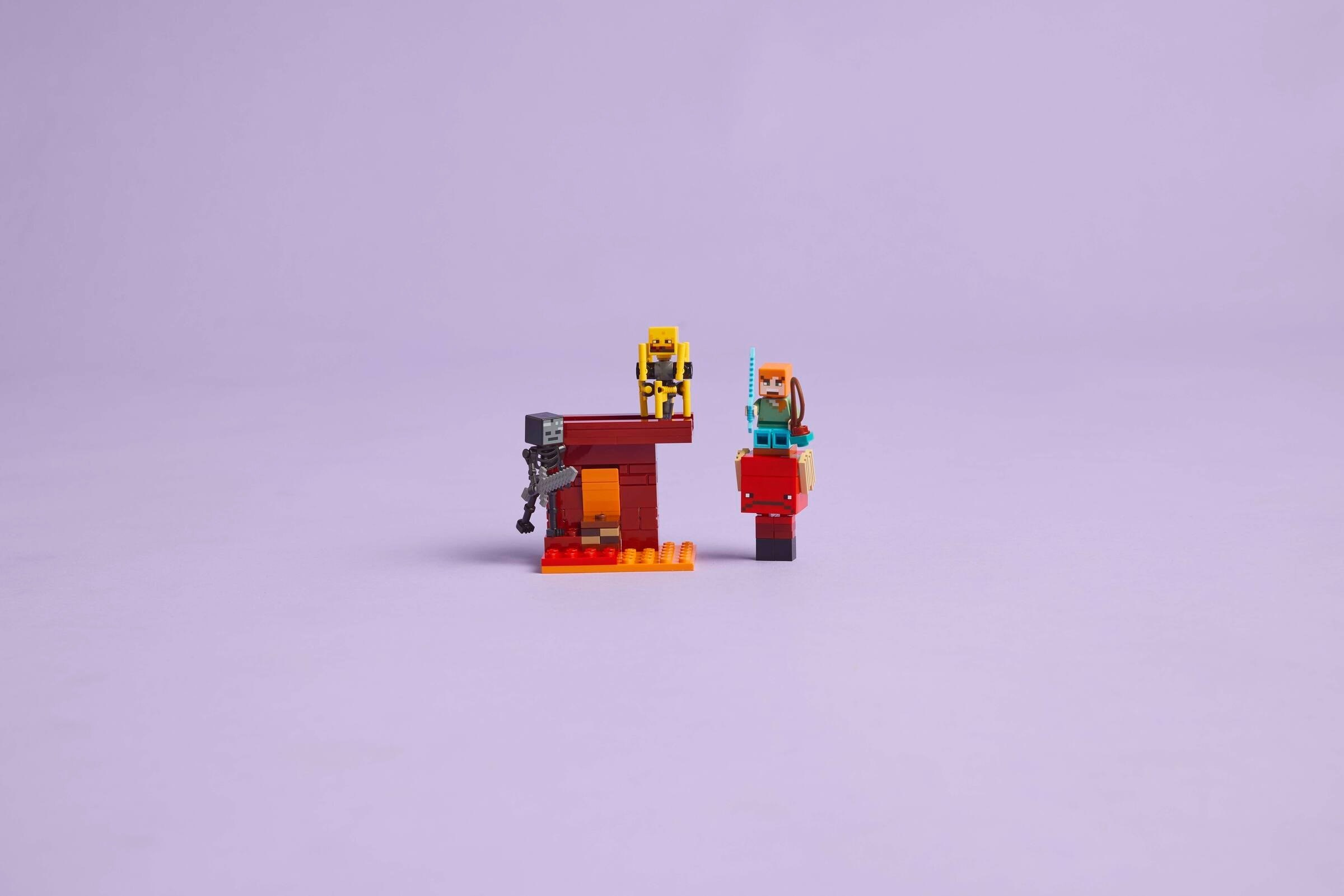 All four minifigures: Alex, Wither Skeleton, Blaze, and Strider