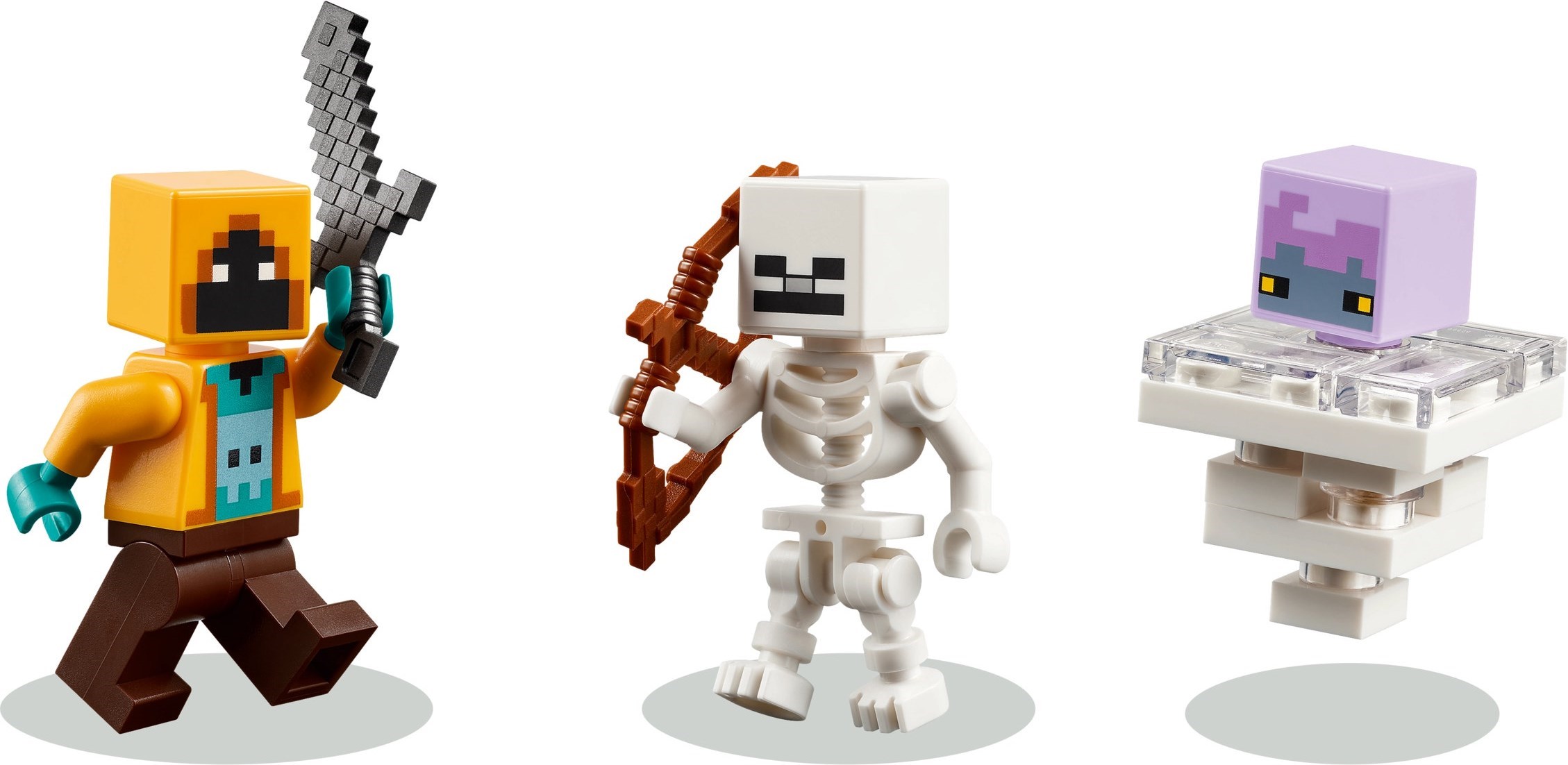Character lineup showing Shadow Hoodie explorer, skeletons, and breeze mobs