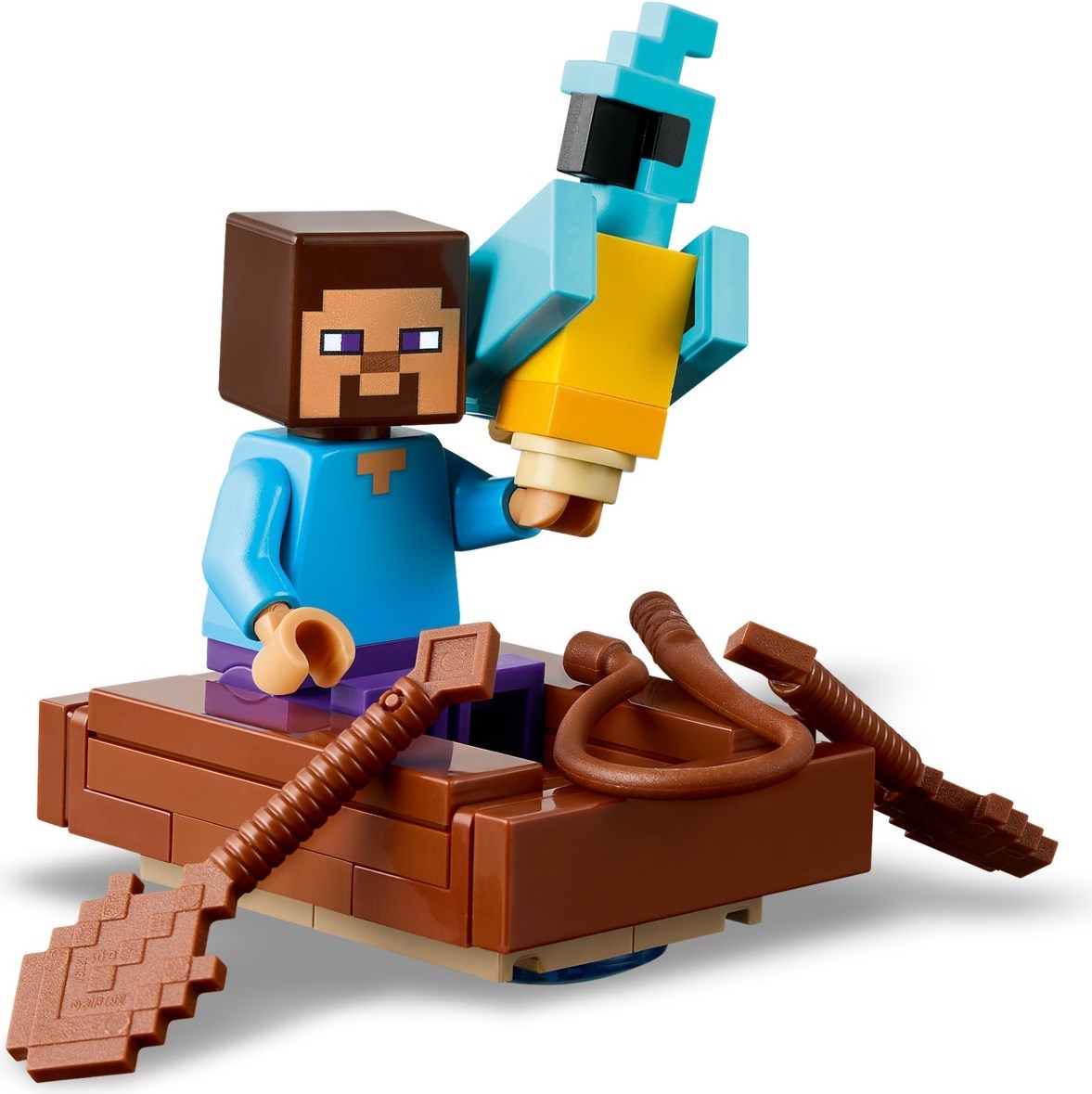 Steve minifigure with boat and accessories detail