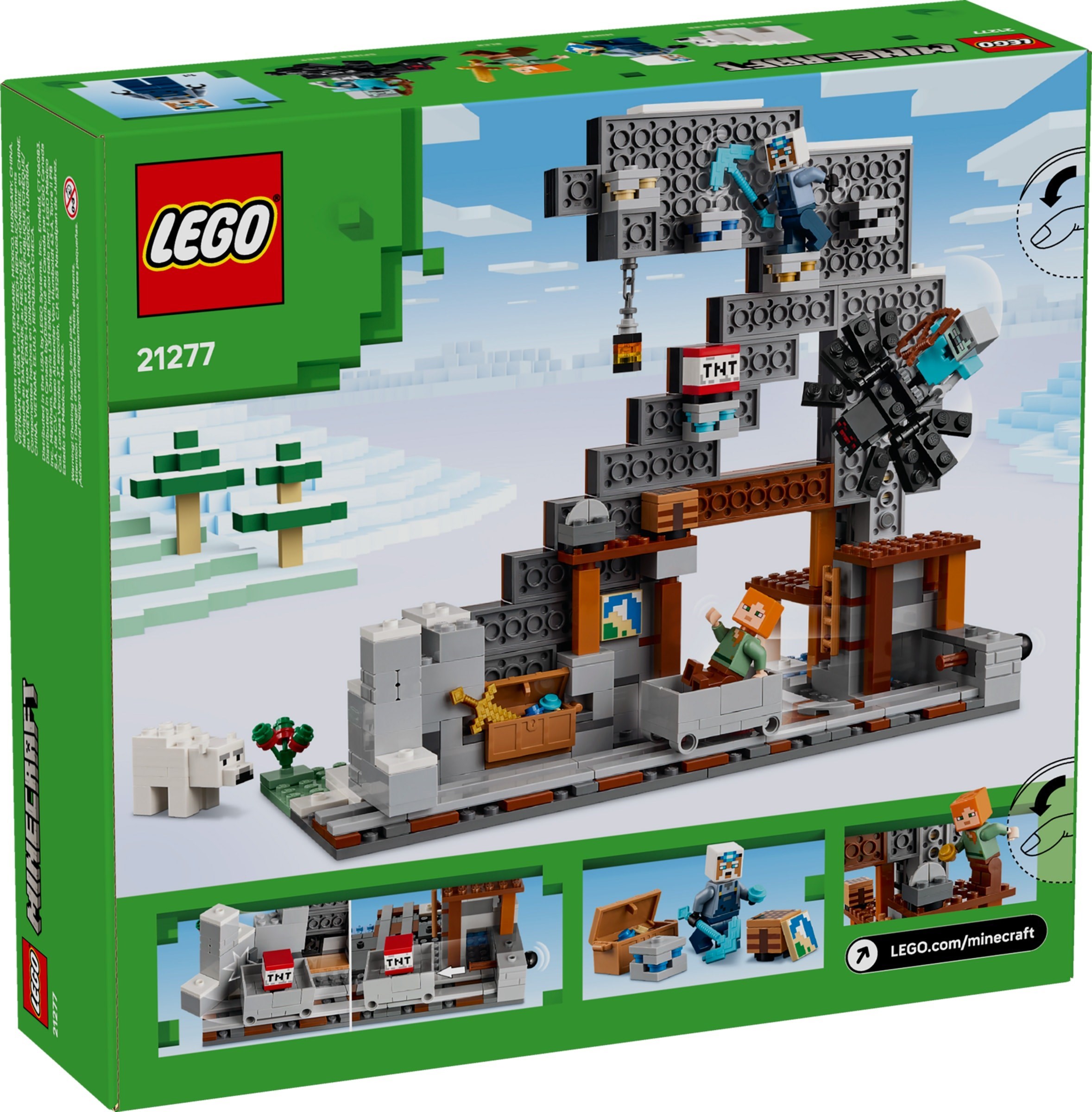 LEGO set 21277 box showing Pickaxe Mine design and features