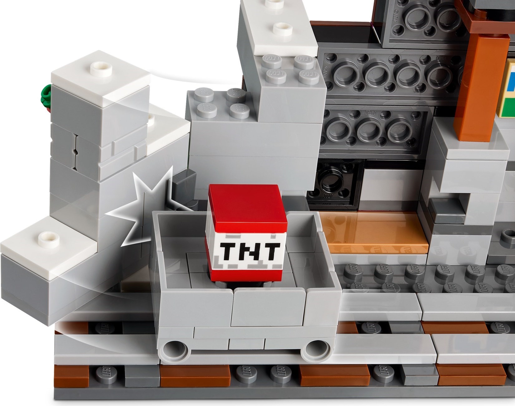 TNT and minecart system detail showing mechanical precision