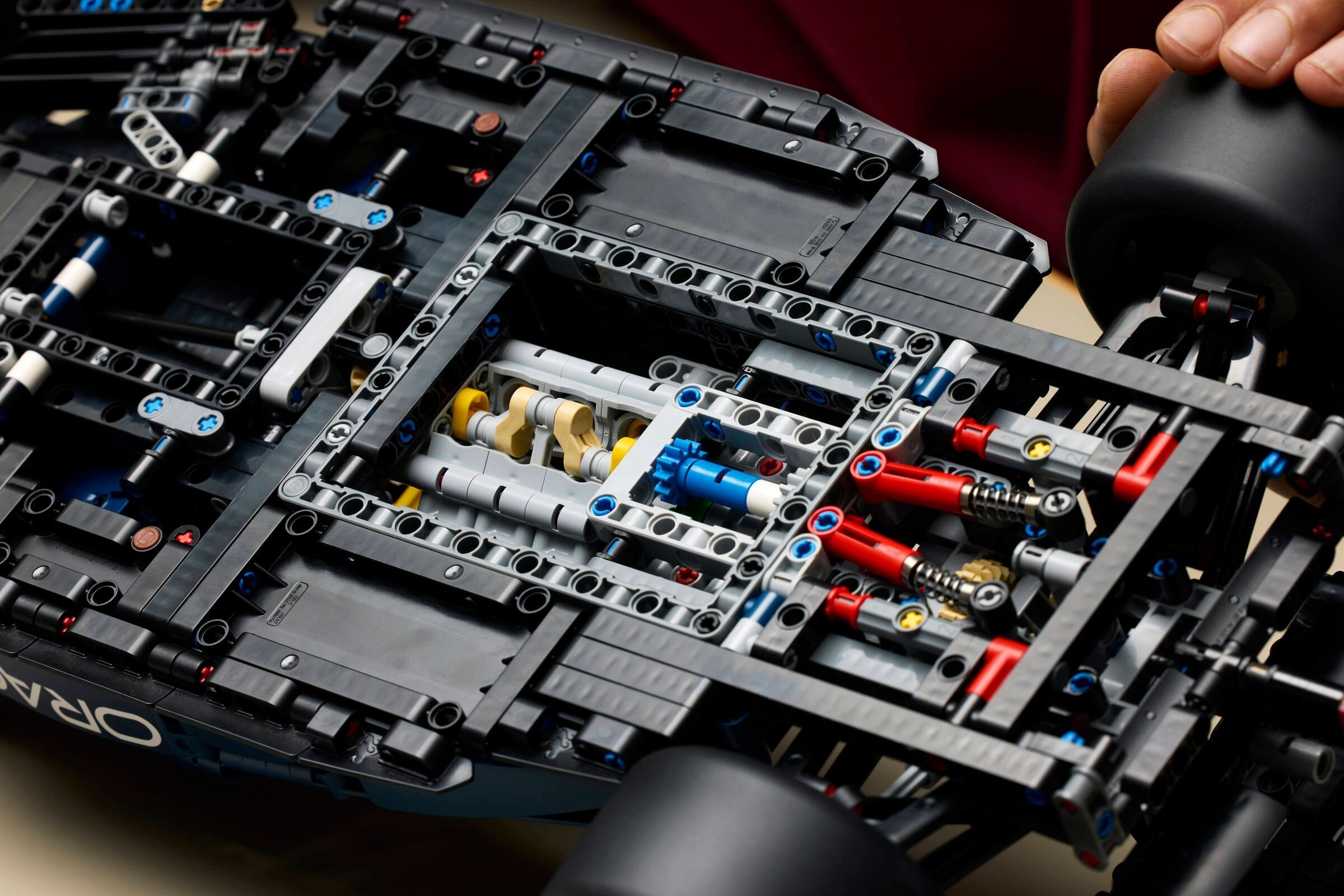 Underside view revealing chassis and suspension details