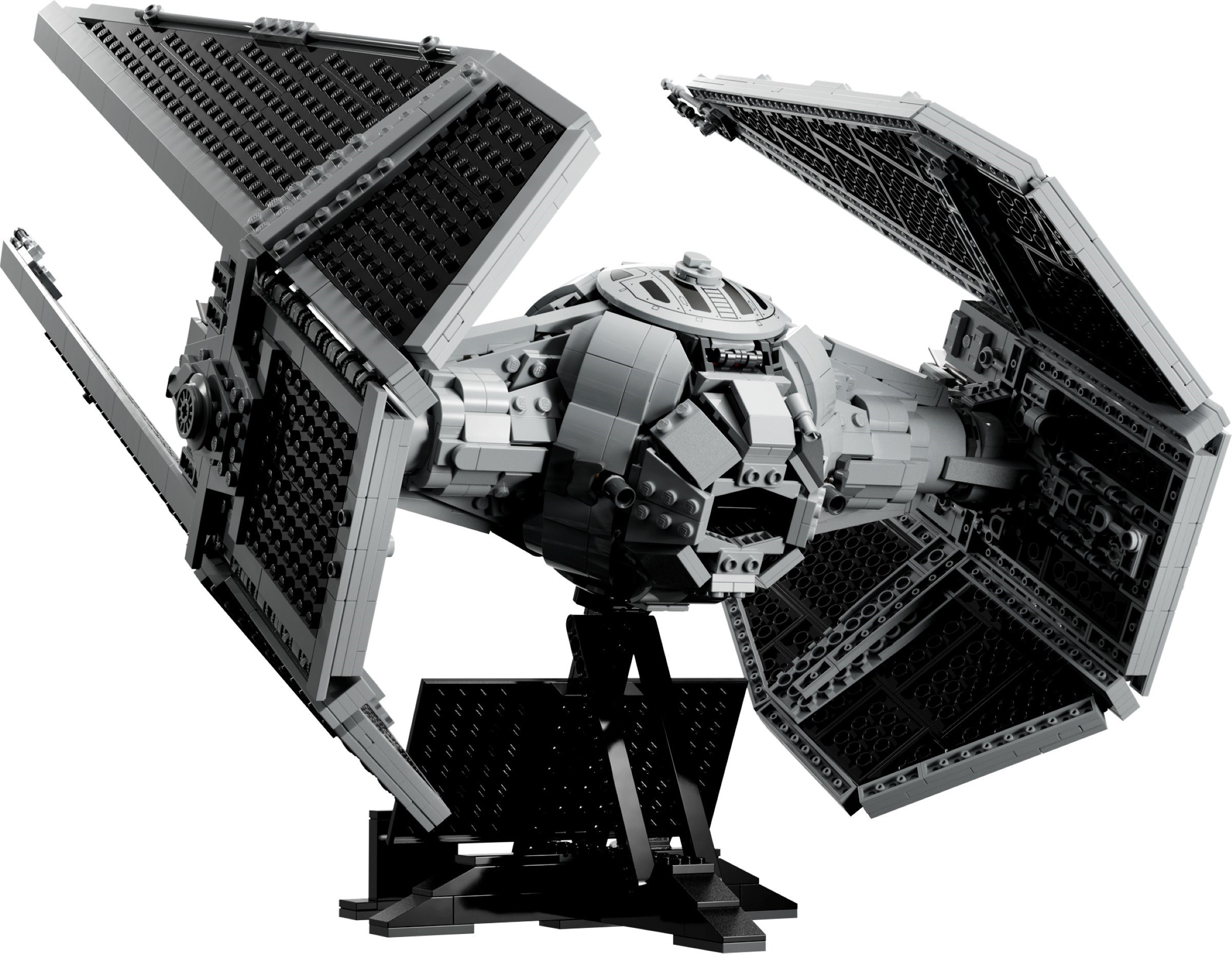TIE Interceptor on display stand from angle view